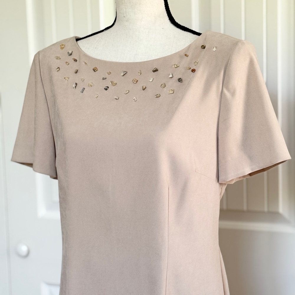 Jessica Howard Beige Beaded Neck Sheath Dress Wedding Guest Party Cocktail 12 - Picture 12 of 15